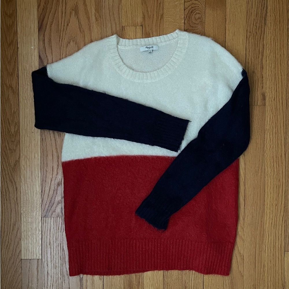 Madewell red cream navy wool blend sweater Small